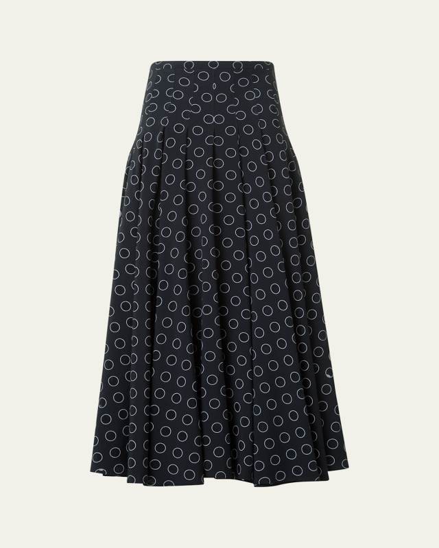 Polka Dot Organzino Flared Pleated Skirt